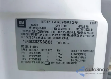 2007 Chevrolet Trailblazer Ls from USA, damaged, VIN 1GNDS13S872246363